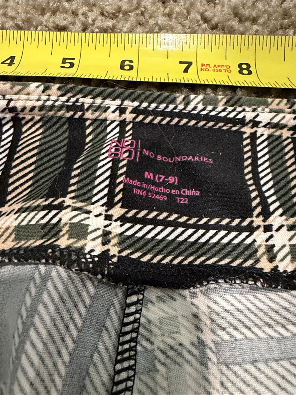 No Boundaries Black/White/Cream/Olive Green Plaid Flare Pants - Picture 3 of 5